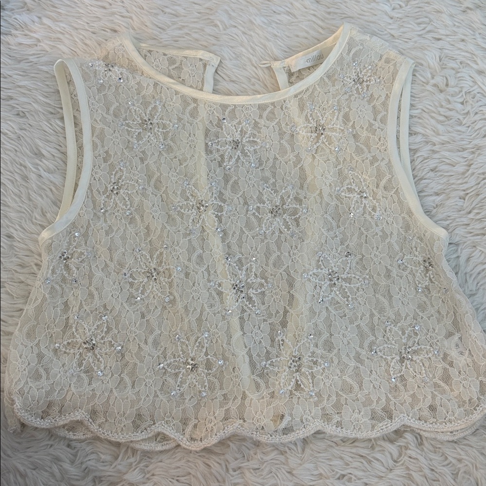 Elegant Cream Lace Tank Top
